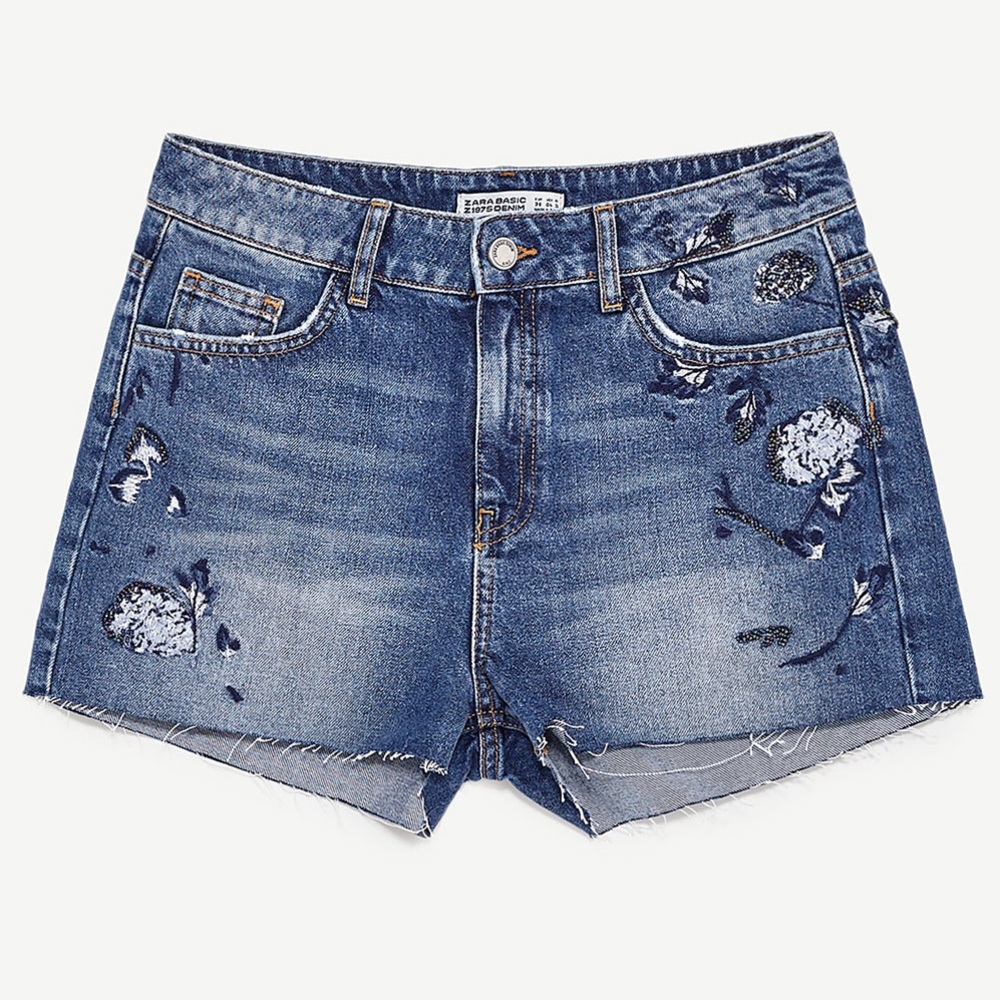 NWT Zara Embroidered High Waisted Jean Shorts